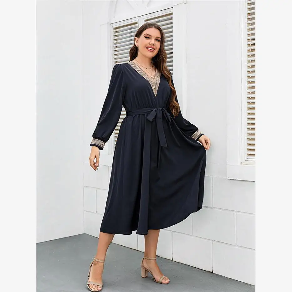 Lâche grande taille longue Dres automne décontracté femmes jupes Maxi confortable taille ample conception longue Sves imprimé fleuri