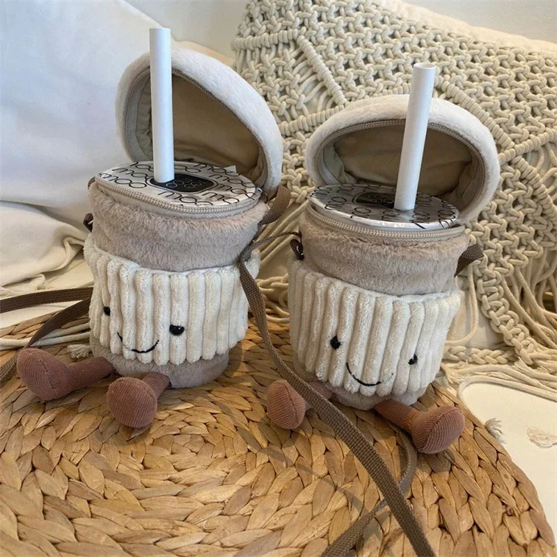 Replika kreskówka kawa z mlekiem torebka na herbatę wisiorek pluszowa zabawka brelok lalki towarzyszące kubki torby typu crossbody pluszowe torebki damskie