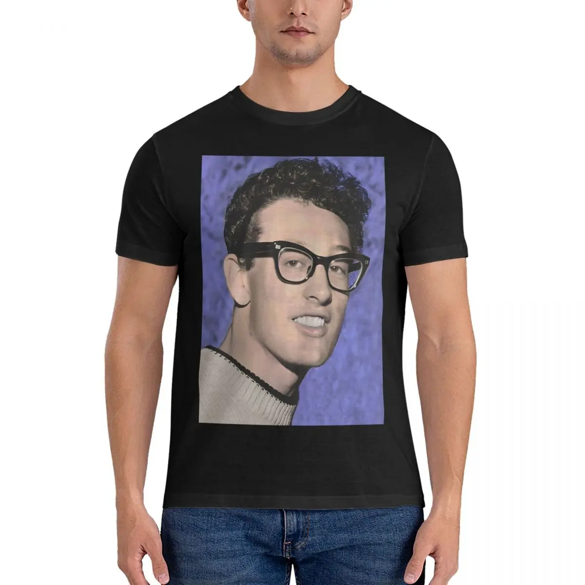 Leisure Buddy Holly_1 T-Shirt Men Crew Neck Pure Cotton T Shirt The Crickets Short Sleeve Tee Shirt Printed Clothes