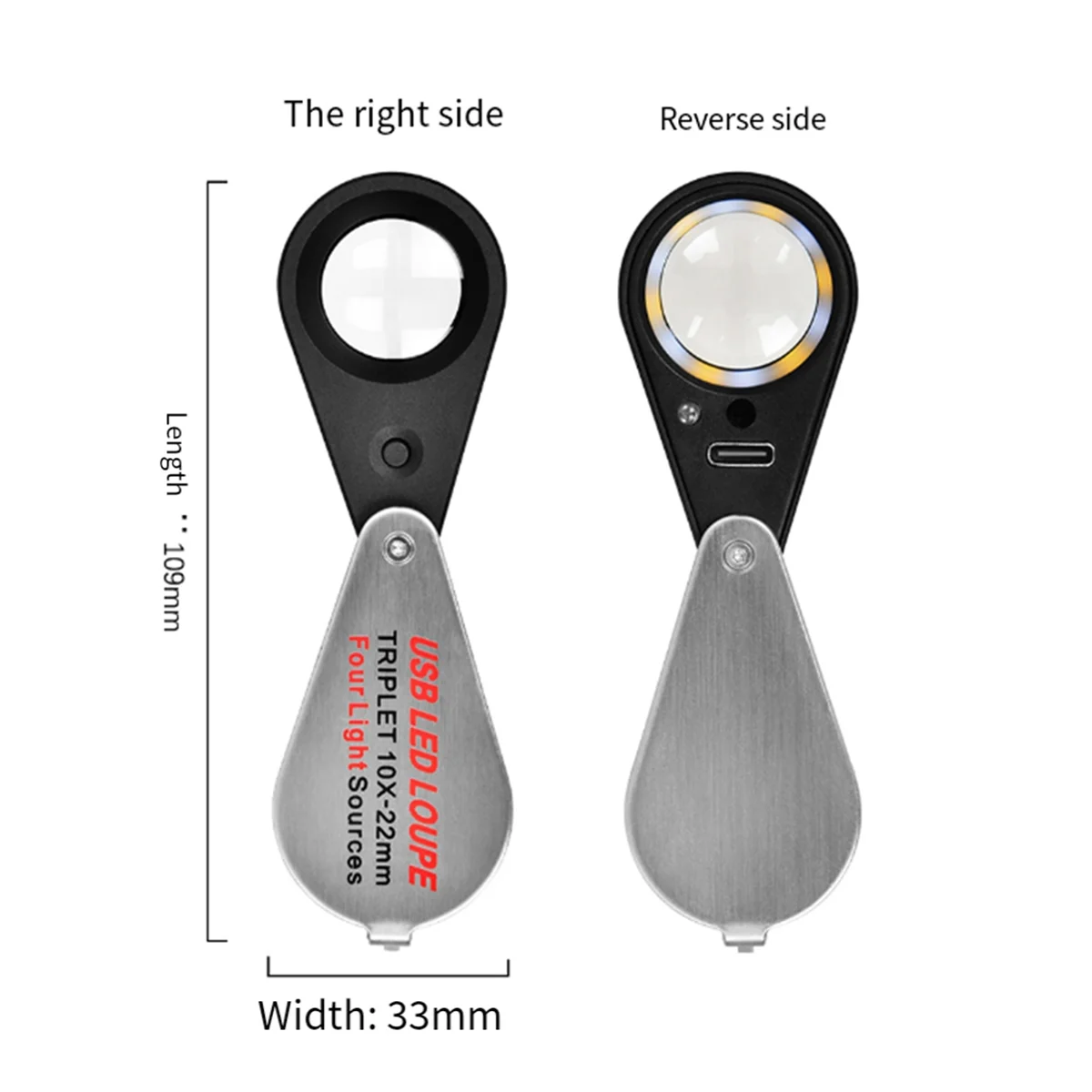 AA19 Rechargeable Four-Colour Light Source 13LED Magnifier Jeweler Loupe Necklace GEM UV Lamp Mini Pocket 30X
