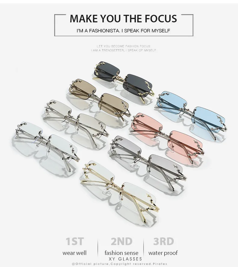 Neue Randlose Sonnenbrille für Damen Rechteckig Stylisch Y2K Persönlichkeit Markendesigner UV400 Schutz Coole Metall-Sternenexplosion-Dekoration – Detail 3