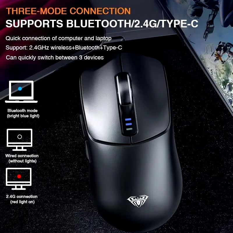 AULA SC580 Gaming Mouse Tri-mode Rechargeable Ergonomic Bluetooth Mouse 10000 DPI Wireless Bluetooth Mice for Office Gaming Orig