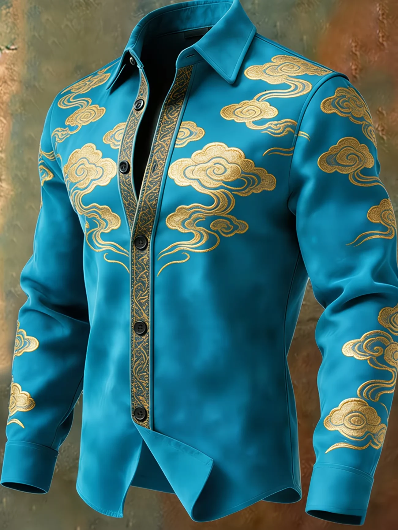 New High-End Satin Baroque Curly Grass 3D Printed Pattern Shirt for Men's Business Celebration Top Clothing