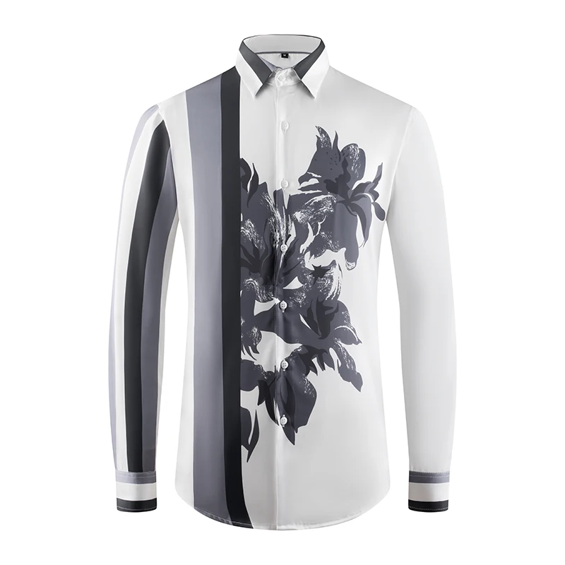 New 3D Digital Printing Men's Long Sleeve Shirt Casual Elegant Floral Print Man Shirts Fashion Autumn Lapel Mens Clothing Trendy