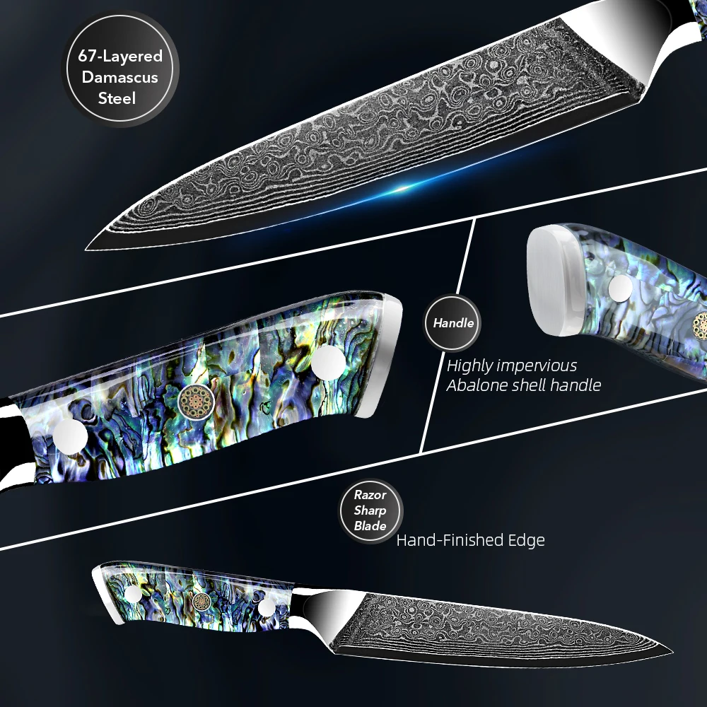 Myvit 5inch Utility Knife 67 Layers Damascus Steel Lasting Sharp Boning Knife Abalone shell handle Ham Knife Fille Steak Knives