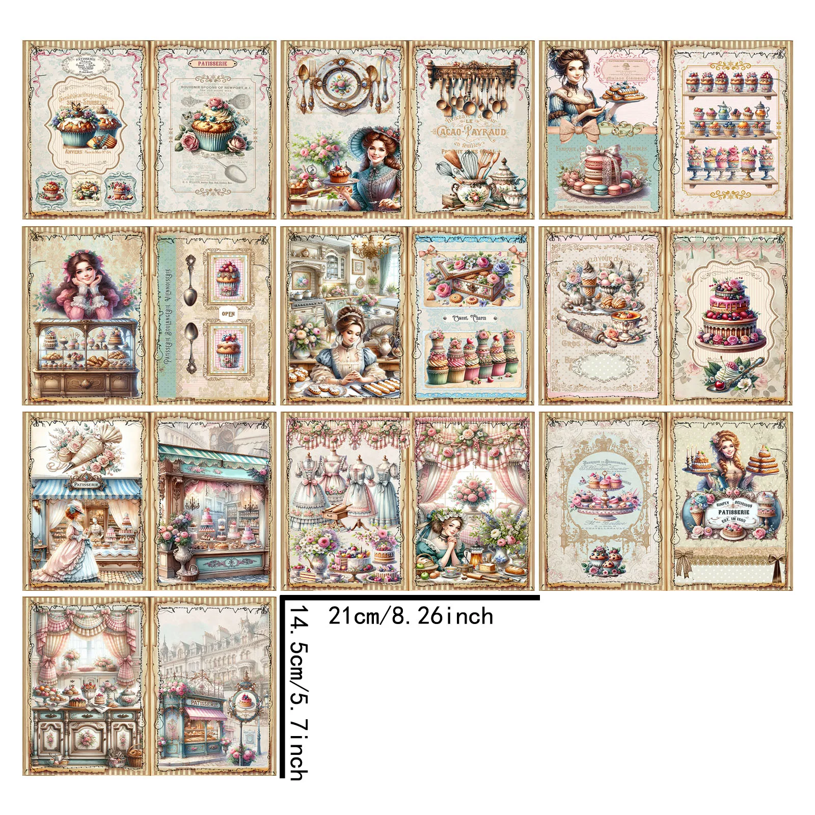 10 Sheets A5 Size Victorian Girls Cake Cooking Cupcakes Background Vintage Grunge Journal Planning Scrapbooking