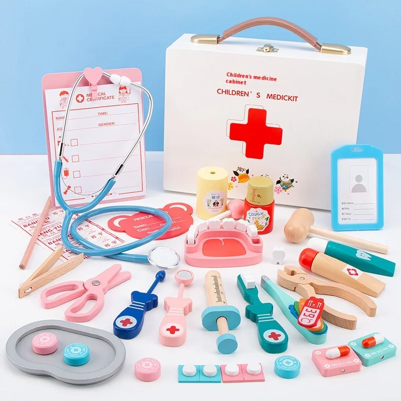 Children Overcome Fear Role Play Small Nurse Toy Set Wooden Injection Tool Simulation Medicine Box Boys And Girls Play House Toy