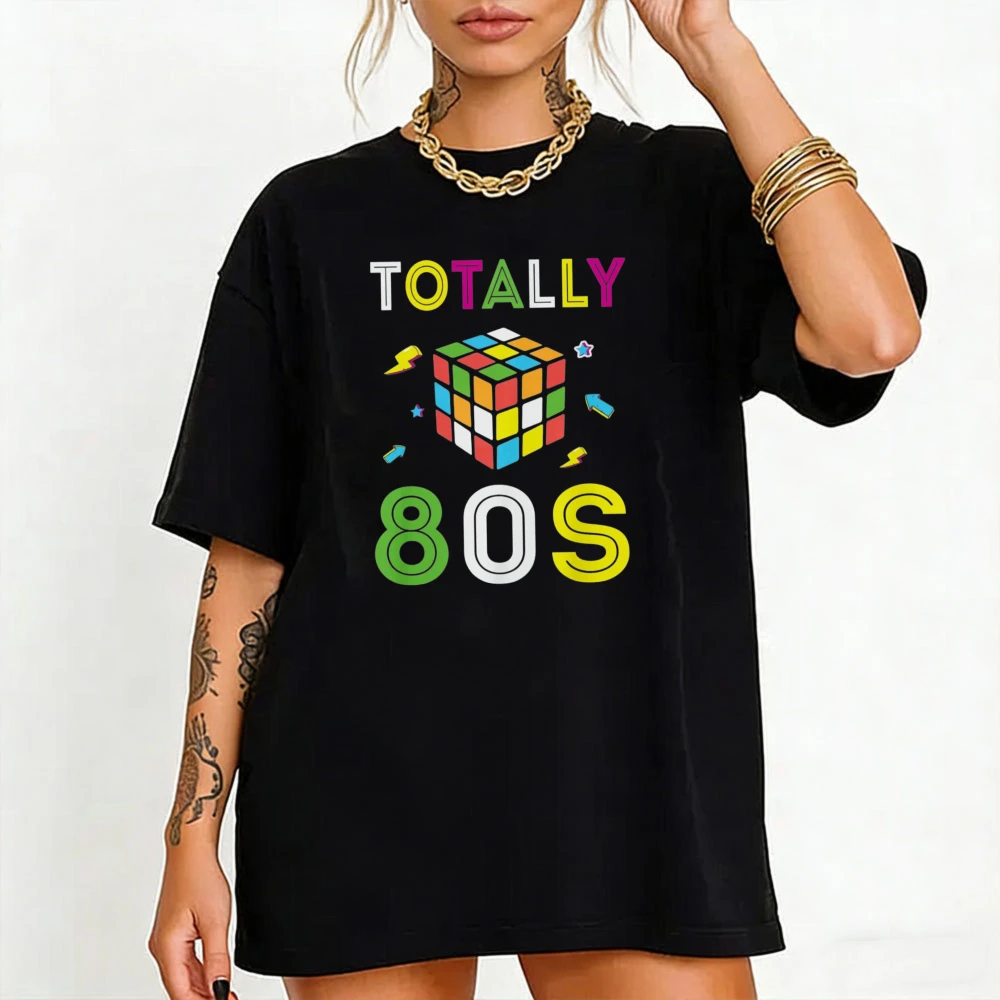 Totally 80s Retro Rubik's Cube T-Shirt Retro Nostalgic 80s Tshirt Casual Summer Colorful Vintage Tee Funny Cotton Unisex Tops