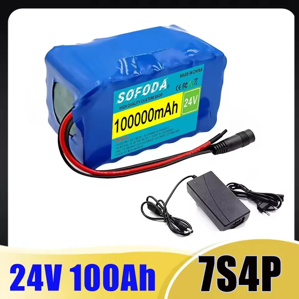 24V 18650 NEUER 7S4P-Akku 100Ah 100000mAh für elektrische Rollstühle, wiederaufladbarer Lithium-Ionen-Akku + 29,4V-Ladegerät