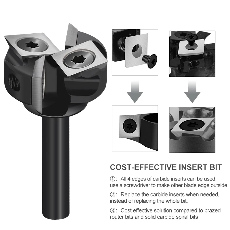 XCAN Fresa 1/4 '' Gambo CNC Spoilboard Surfaing Route Bit Inserto in metallo duro Lastra per appiattire Punta per pialla di legno per compensato