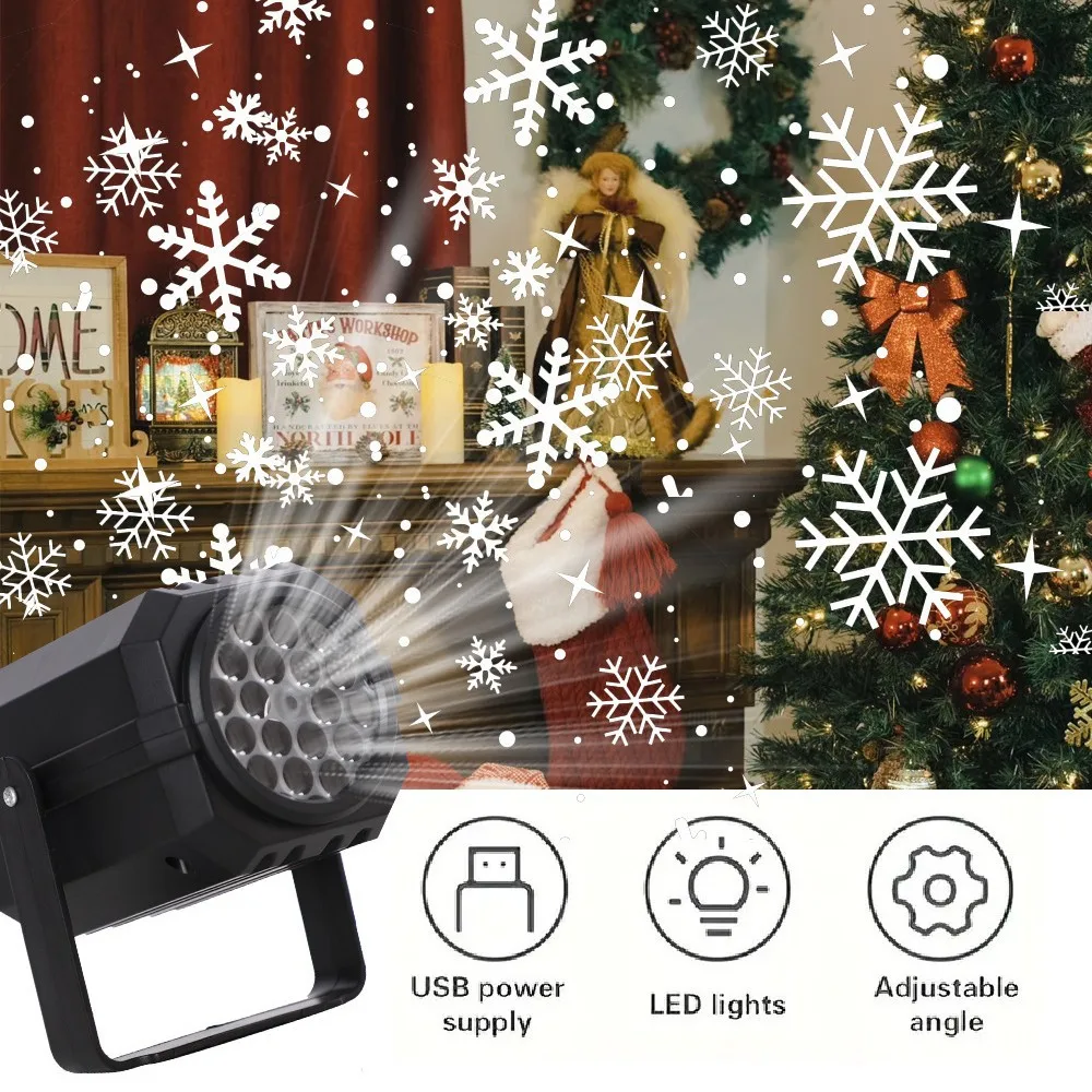 ไฟโปรเจคเตอร์ฮาโลวีนคริสต์มาส ใช้พลังงานจาก USB 5V ไฟ LED ลายเกล็ดหิมะ สำหรับตกแต่งบ้าน งานปาร์ตี้ แสงไฟสร้างบรรยากาศเทศกาล