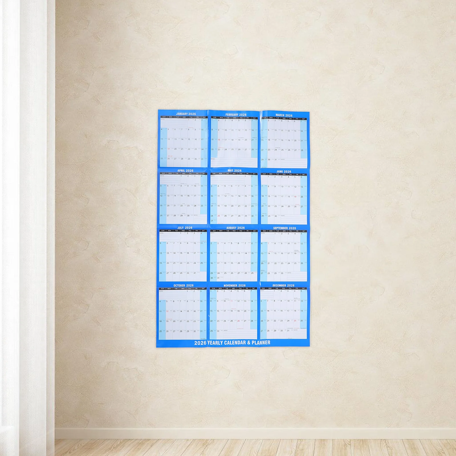 

10pcs Large 2026 Wall Calendar Laminated Dry Erase Board Sheet Blue Monthly Yearly Planner For Home Office School Annual