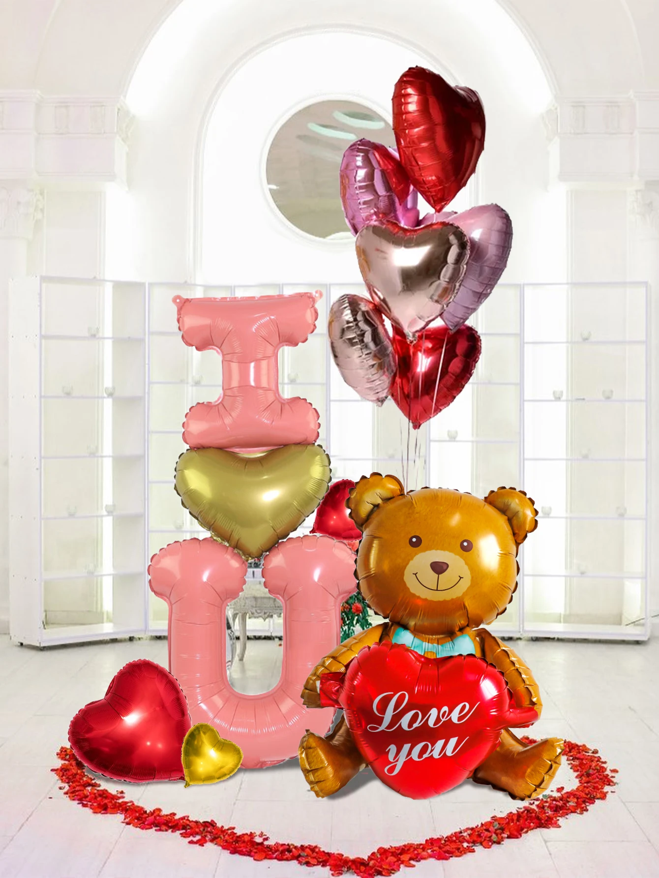 11pcs Valentine's Day balloon decorations, heart-shaped foil balloons, suitable for Valentine's Day anniversary