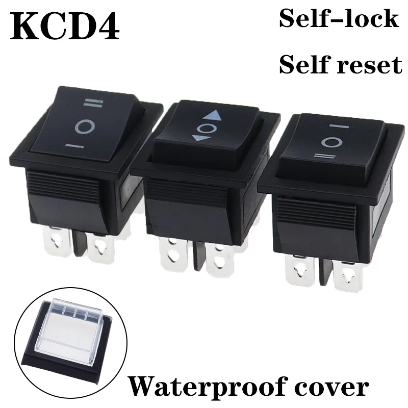 1PCS KCD4 Black Rocker Switch Power Switch ON-OFF-ON 3 Position 6 Pins The arrow is reset 16A 250VAC/ 20A 125VAC