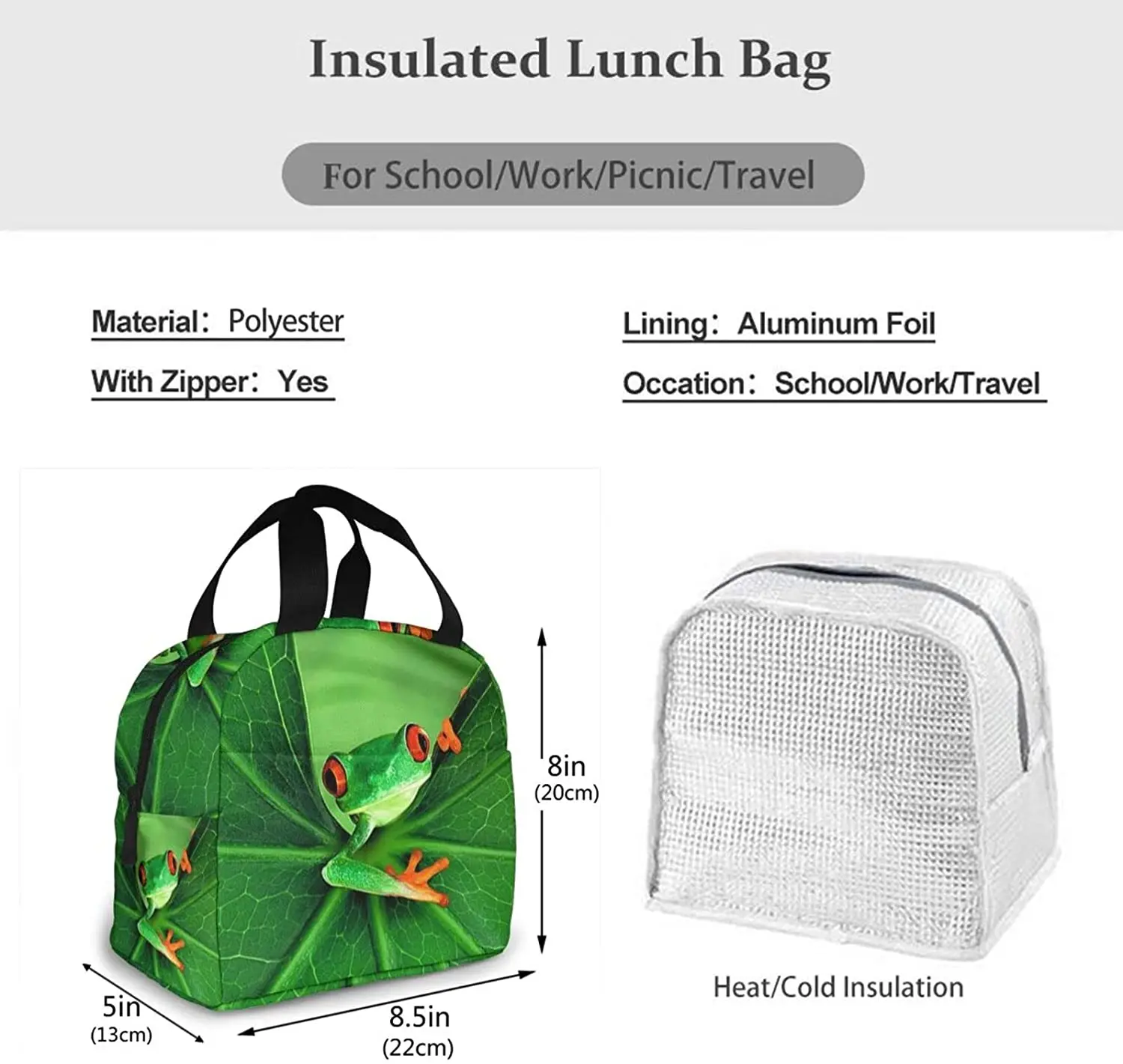 Cute Green Frog Lunch Box Insulated Cooler Lunch Bag for Men Women Girls Boys Teens Lunchbox Tote Small for Work Picnic Office