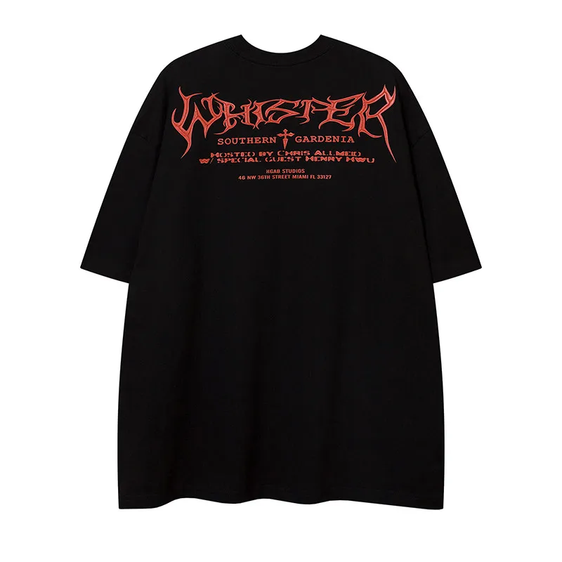 Summer New Dark Gothic High Street Hip Hop Style Men's Crow Character Letter Graffiti Print Round Neck Short Sleeve T-Shirt