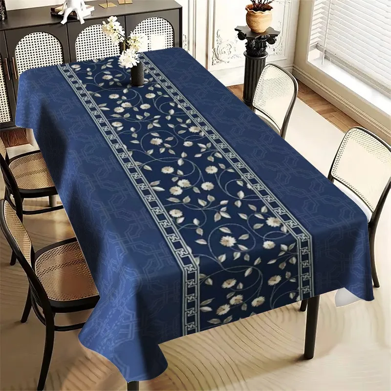 1pc Dark Blue Floral Rectangular Tablecloth for Kitchen Dining Table, Home Decor, Catering, Kitchen Parties, and Outdoor Events.