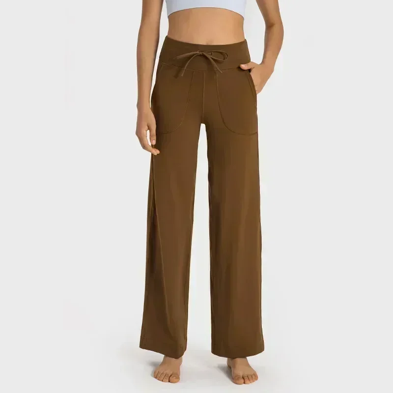 Lemon-Pantalon de yoga pour femme, taille haute, jambes larges, jogging en plein air, sport évasé