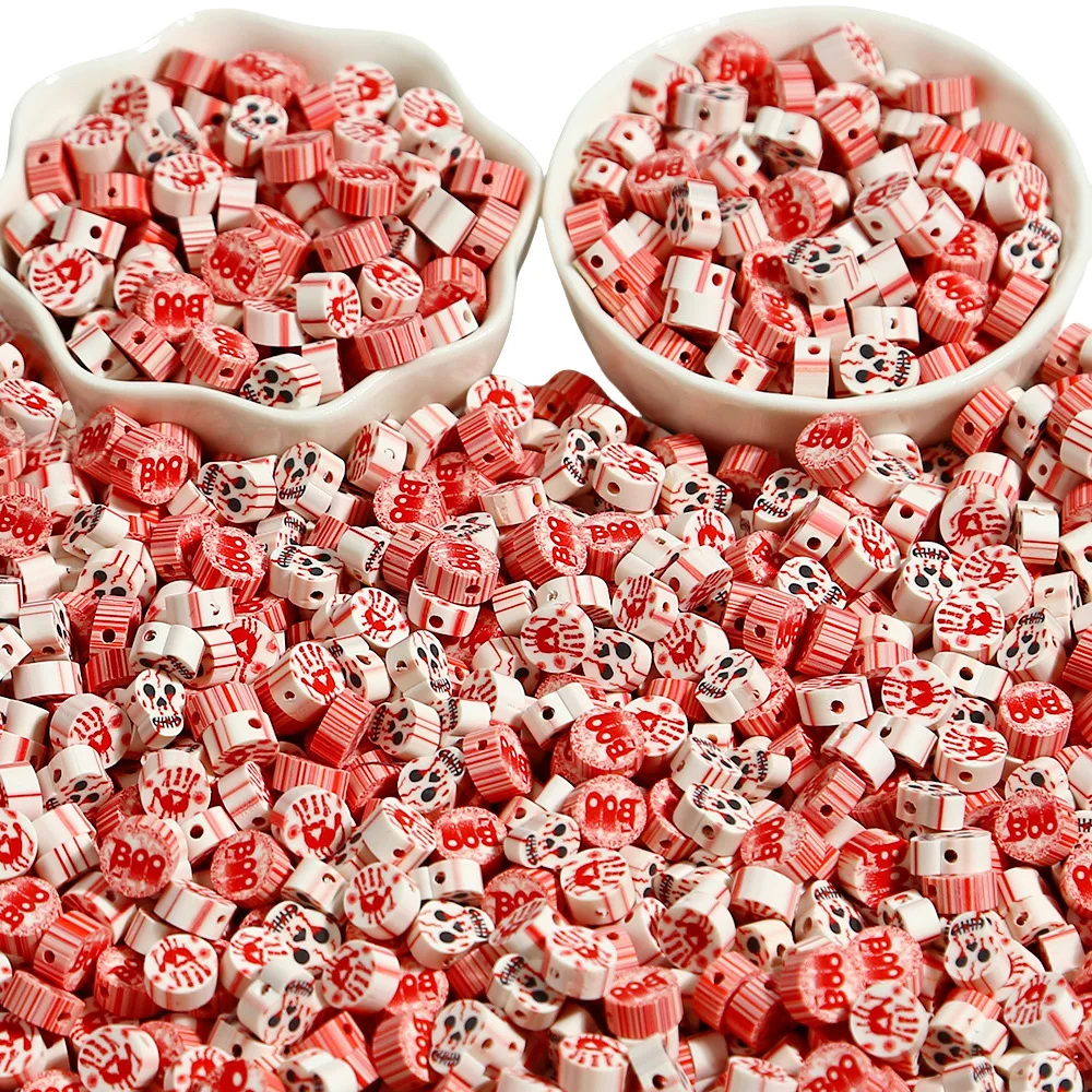 100pc European American Multi-color Horror Bloodstain Printed Soft Pottery Bracelet Bead Accessories UNISEX DIY Bracelet Beads