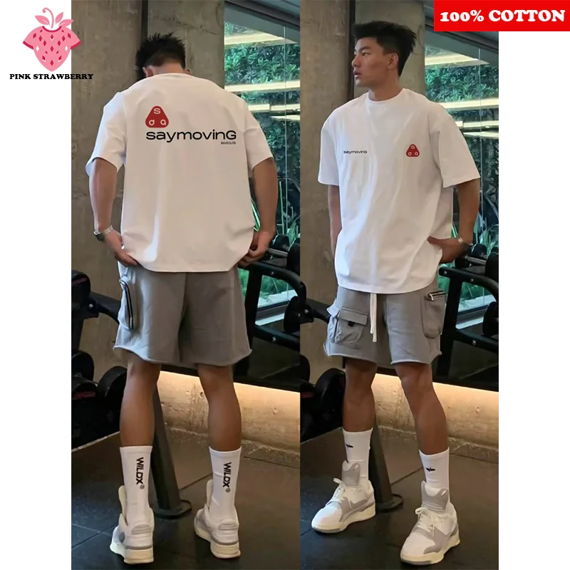 

American Letter Print T-shirt Men Summer 2025 New 100% Cotton Short sleeve Street Gym Sport T-shirt Y2k Top Overfit men clothing