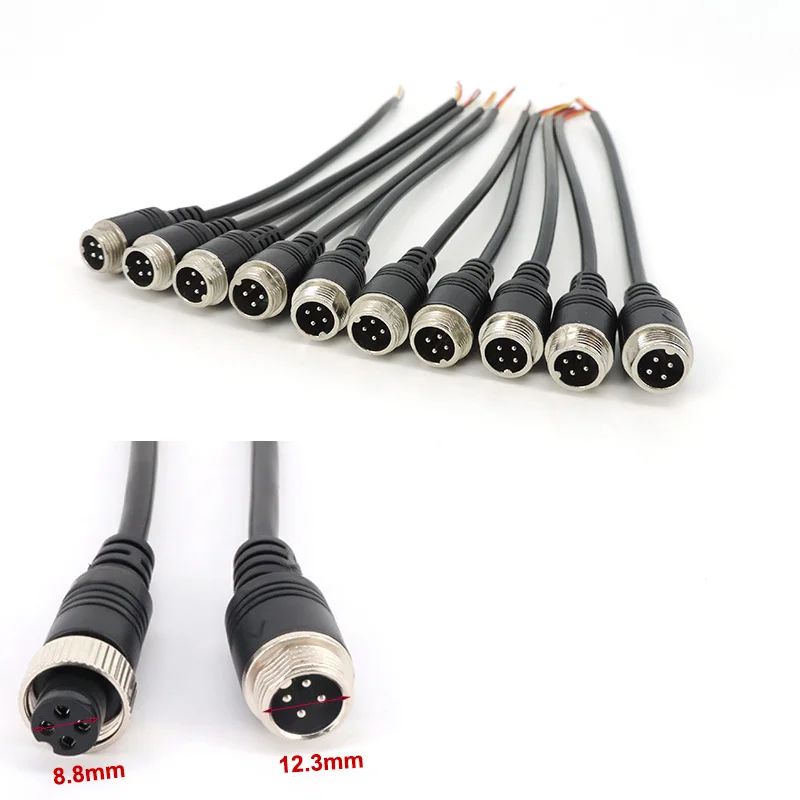 M12 4Pin Aviation Signal Cable Male / Female Connector Wire Plug GX12 for Car Camera/ DVR Video Camera CCTV Monitor S1