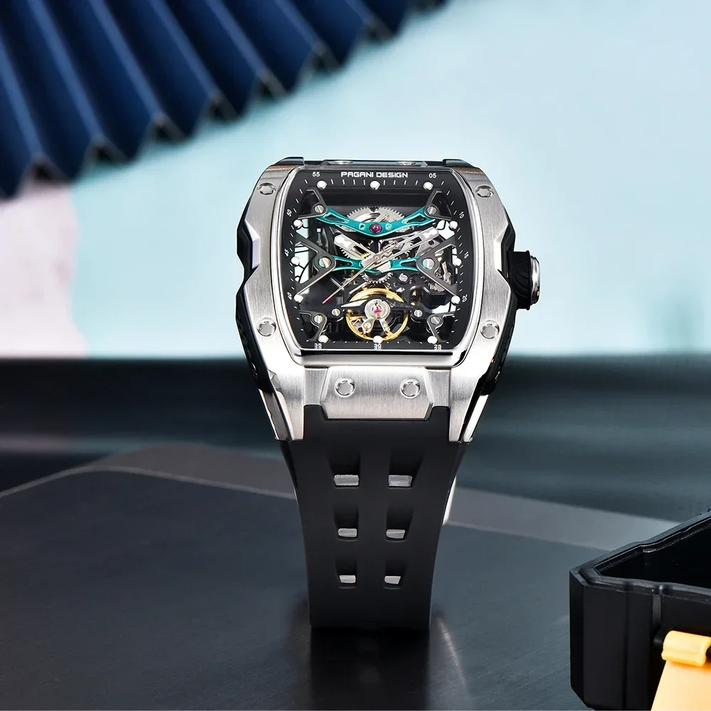Pagani Design men's skeleton watch rubber starp waterproof luminous fashionable automatic mechanical wristwatch Watch for Men