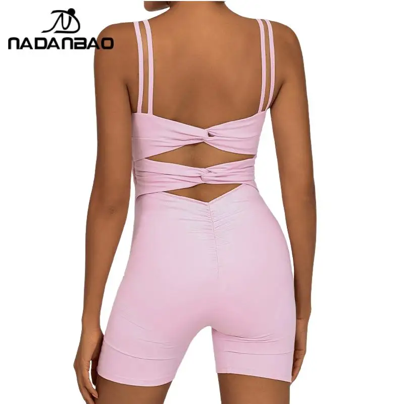 Nadanbao Sexy Backless Women's Yoga Suit Beautiful Back Cross Bodysuit Naked Quick-Drying Shorts Jumpsuits Sports Fitness Outfit