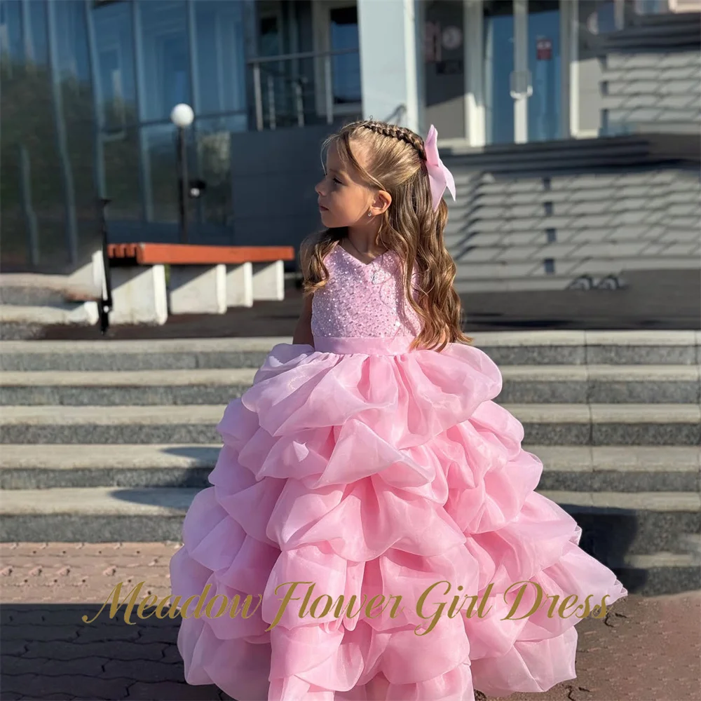 

Meadow V Neck Spaghetti Strap Flower Girl Dress Corset Lace Up Baby Kids Birthday Dress Tiered RuffledPageant Dress for Girl