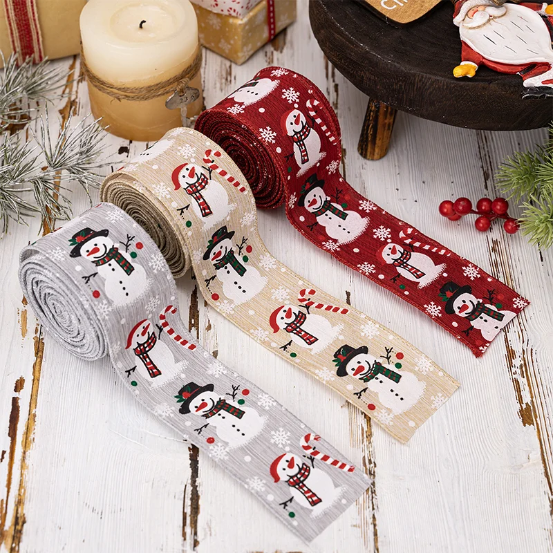 

[YU]Christmas Ribbon Wired Christmas Ribbon Snowman Ribbon For Christmas Tree Gift Wrapping Crafts Wreath Garland Bow Decor