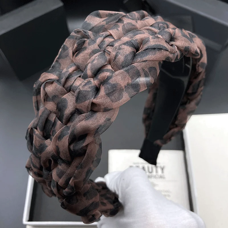 Leopardenmuster Modische Gewebte Haarspange Haarband Vielseitiger Kopfschmuck mit Zähnen Rutschfeste Haarspange Stirnband – Detail 4