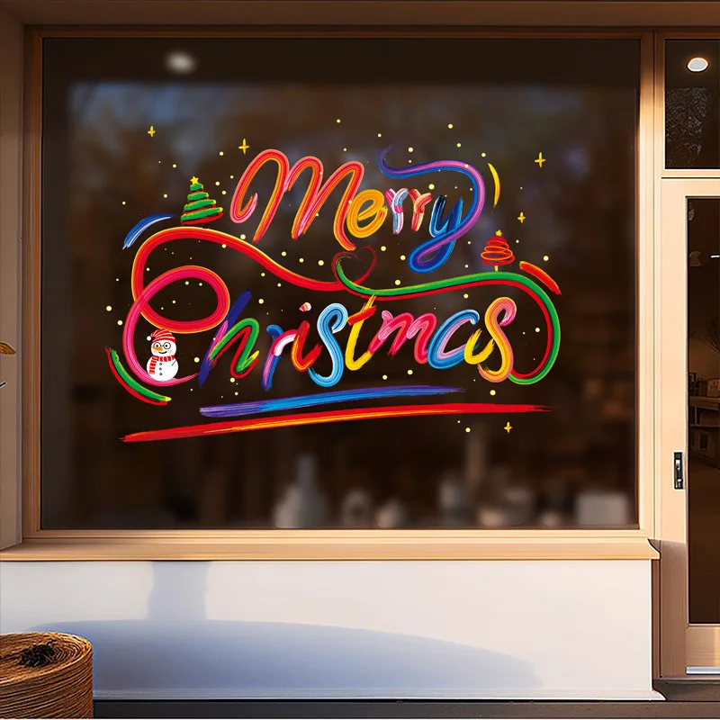 45x60 سنتيمتر 2026 جديد زينة عيد الميلاد ملصق مشهد احتفالي ملصقات للأبواب الزجاجية والنوافذ القابلة للإزالة عطلة صائق
