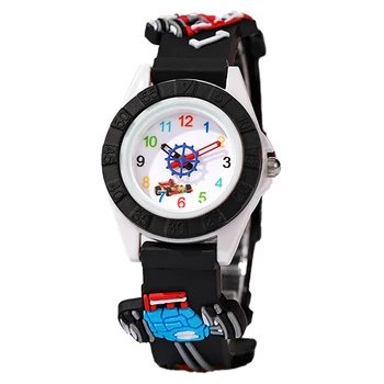 Relojes de los niños fresco robot de dibujos animados reloj de cuarzo de moda los deportes de silicona negro niños niñas reloj de regalo