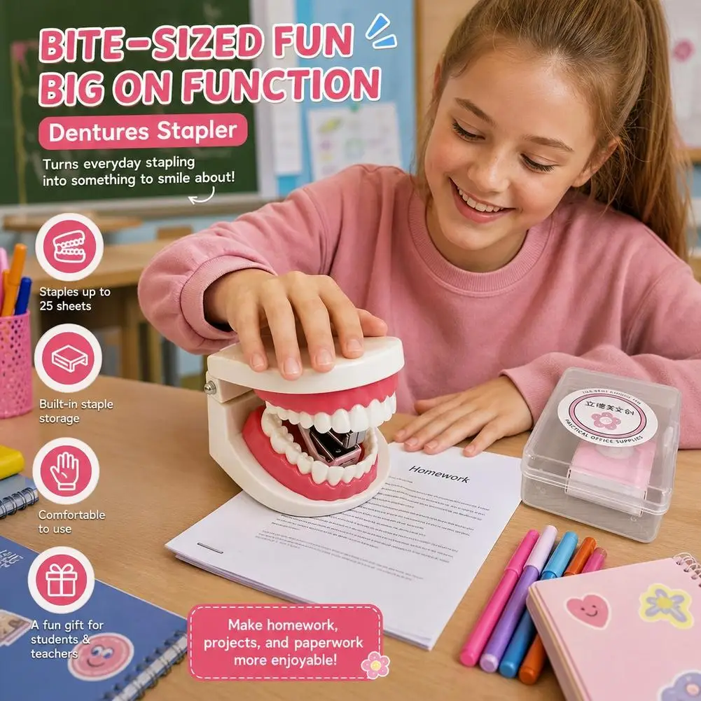 Denture Shaped Stapler Model Creative Parody Prank Stationery Fun Mini Portable Creative Styling Stapler