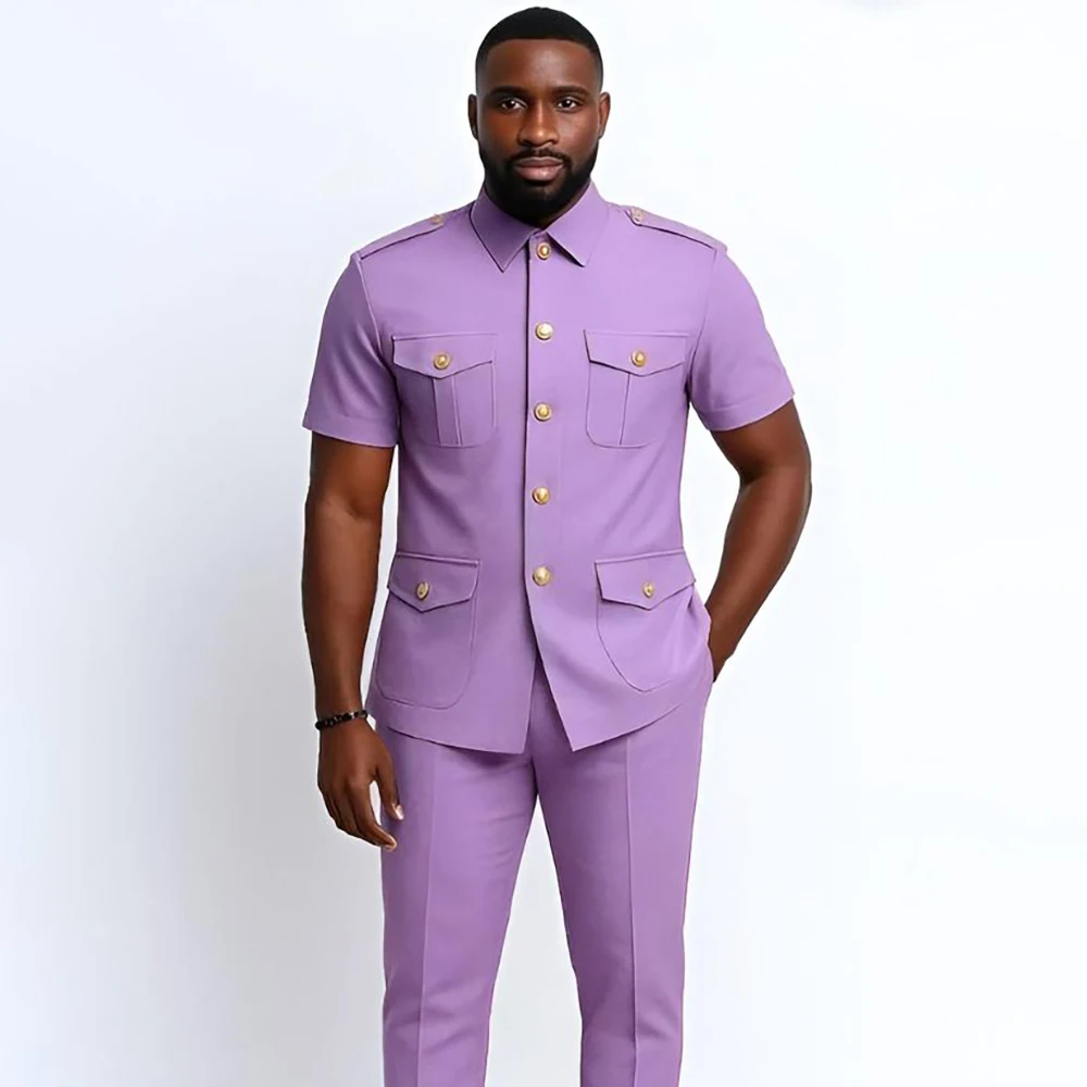 

Summer Short Men's Suits Blazer High Quality Single Breasted Stand Lapel Slim Fit 2 Piece Jacket Pants Daily Male Clothing