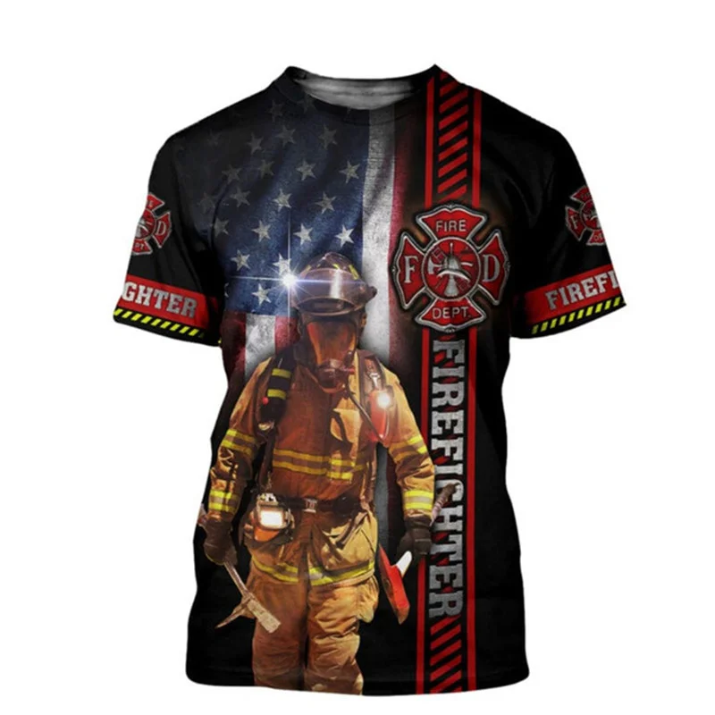 Firefighter Fire Rescue Graphic T Shirts for Men Cosplay Fireman Costume T-shirt 3D Printed Firefighters Extinguish The Fire Tee