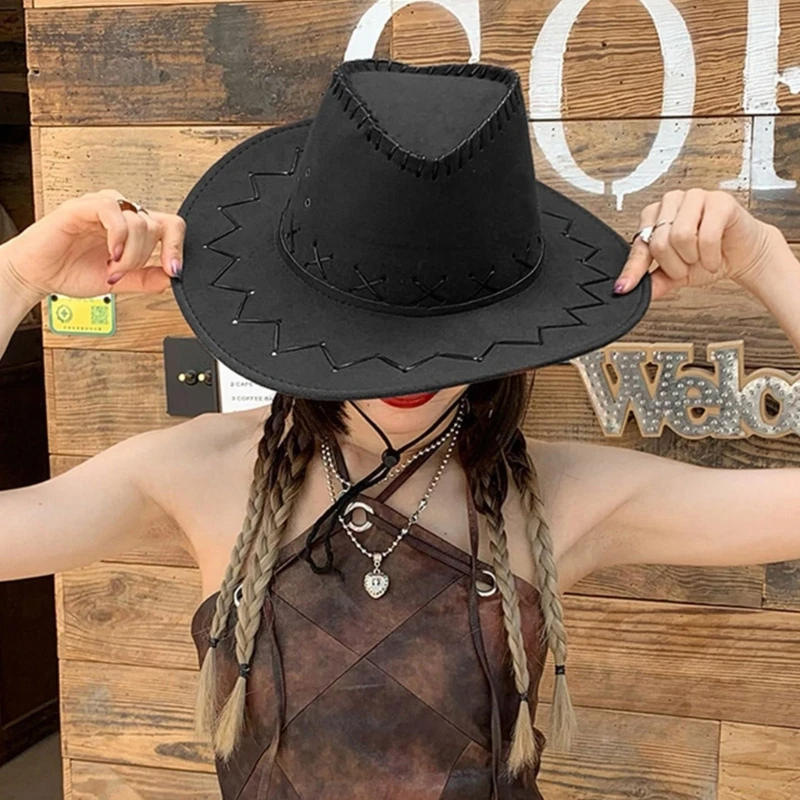 Women Cowboy Hat Western Wide Brim Hat Handkerchief Knight Hat Set Cosplay Party Hat Costume Men Fedora Hat Headdress