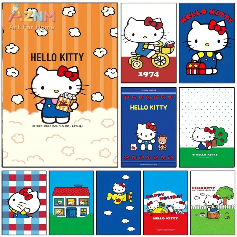 Hello Kitty Canvas Poster Cute Sanrio Cartoon Print Unframed Canvas Art ...