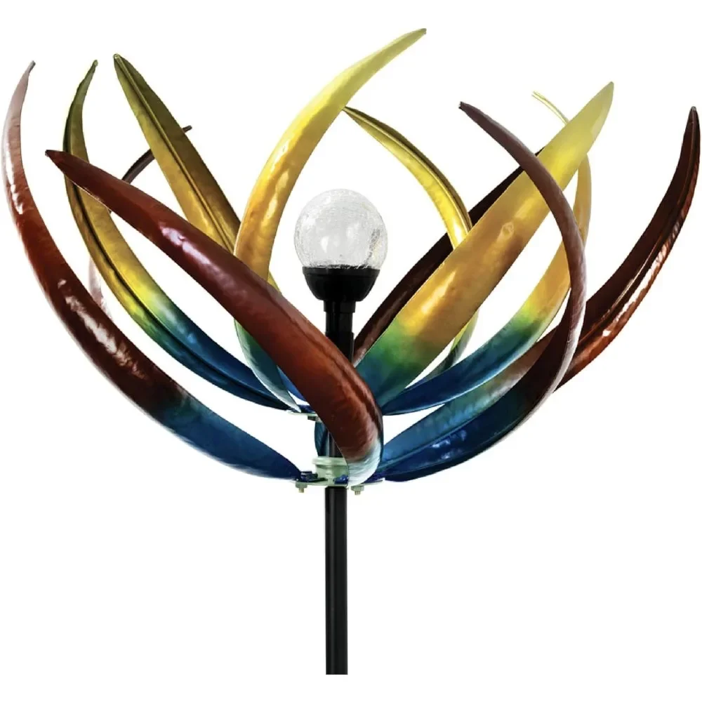 Spinner de viento de tulipán multicolor, bola de vidrio alimentada por energía Solar, decoración de jardín, 74"