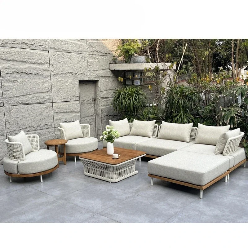 OBMTeak double sofa chair, teak armrests with back cushions, balcony garden leisure furniture