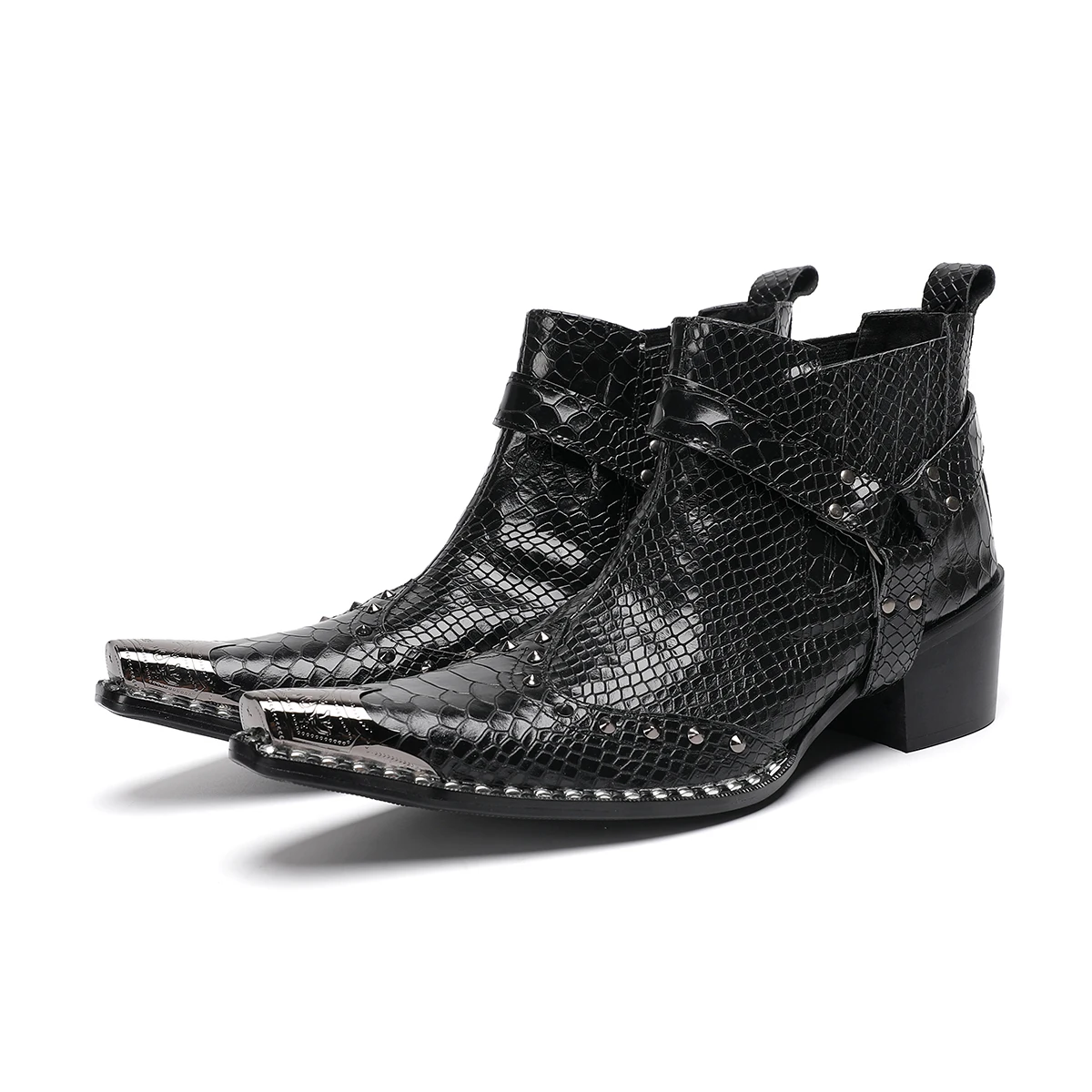 

Botas Hombre модные мужские ботильоны из натуральной кожи с металлическим острым носком, мужские мотоциклетные короткие ботинки с заклепками и пряжкой для клубных вечеринок