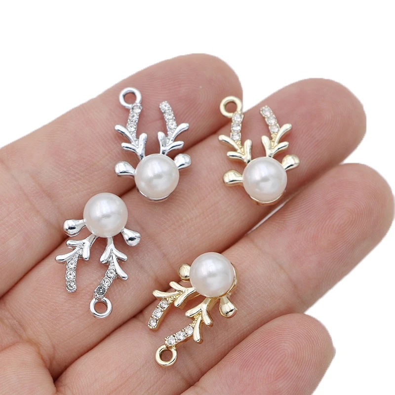 5Pcs Silver Plated Crystal Pearl Christmas Deer Charm Pendant for Jewelry Making Earrings Necklace DIY Accessories Craft 22x14mm - Image 8