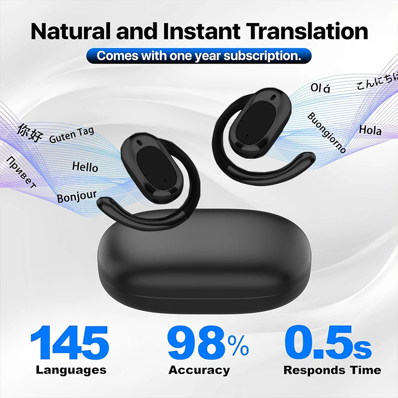 

UYUXIO Real Time AI Translation Ear Buds 3 in 1 OWS Translator Earphone with 144 Languages Accents Hebrew Earbuds for Travel