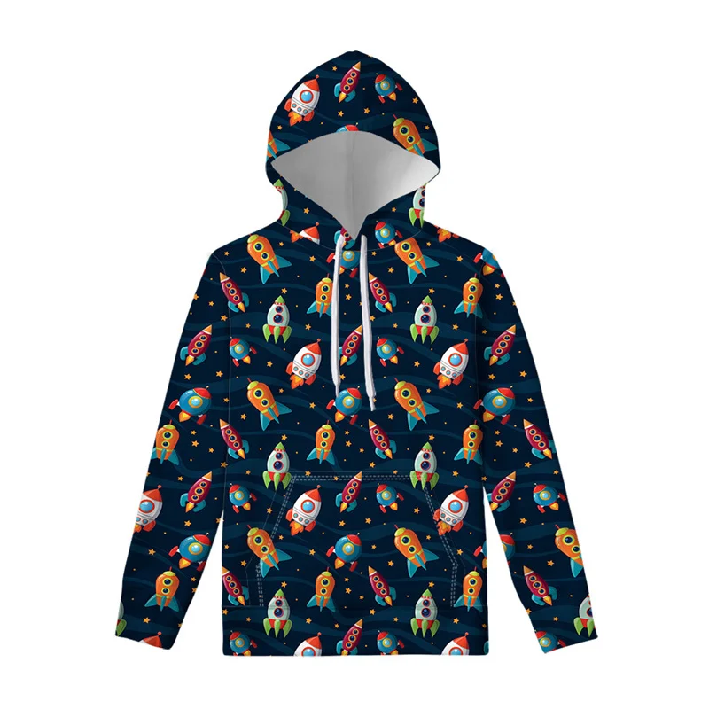 Rocket Cartoon 3D Printed Hoodie For Men Kids Stars Painting Graphic Hoody Long Sleeve Hoodies Tops Casual Pullover Swearshirts