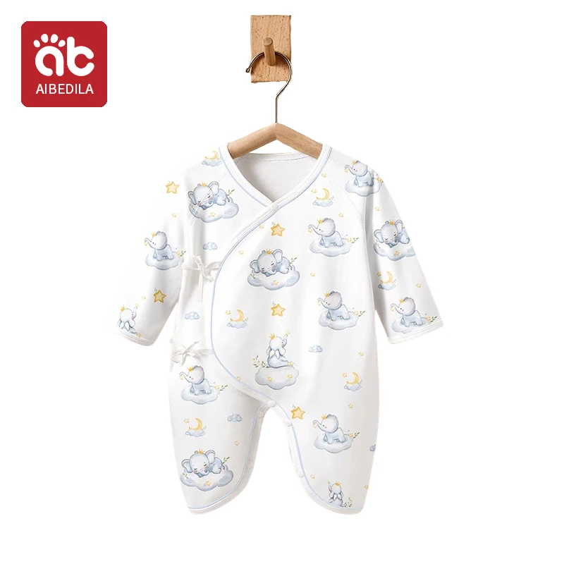 

AIBEDILA Spring Autumn Clothing New 0-6M Cotton Newborn Baby Girl Boy Romper Print Infant Jumpsuit Baby's Inner Clothing