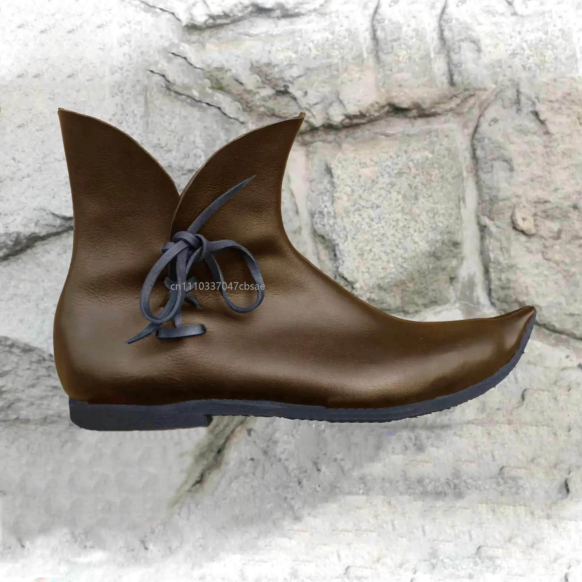 Europäische Vintage Mittelalterliche Spitze Stiefel aus PU-Leder mit Bandage, Knöchelhohe Stiefel für Renaissance-Cosplay, Ritter, Jäger, Prinz, Piratenkostüm – Detail 4