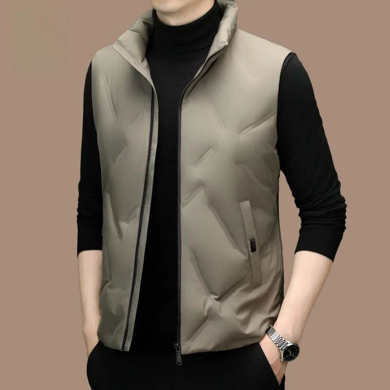 

High-End Men's down Vest White Du Feather Casual Stand Collar Busin Leisure Jaet Autumn Winter Thiened Faion Urban...