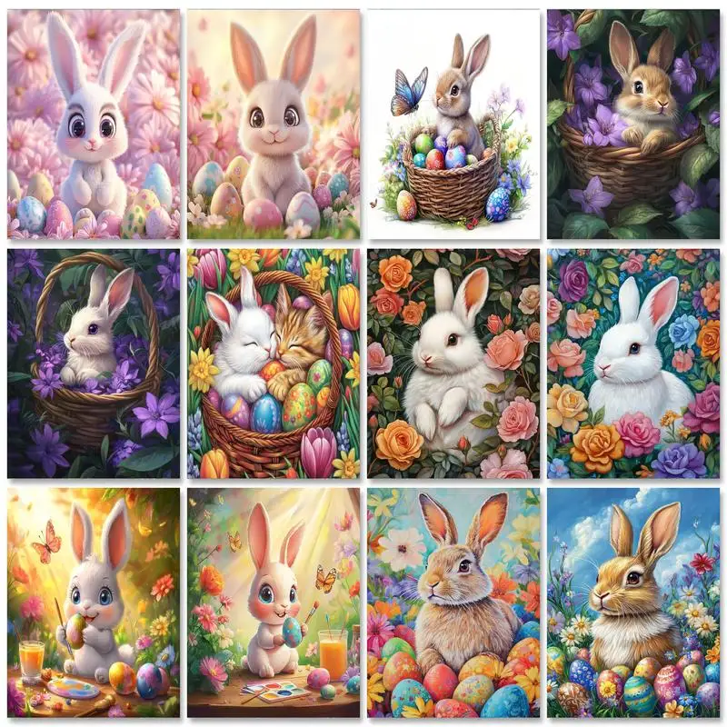 

GATYZTORY 5D Diamond Embroidery Rabbit Mosaic Animal Full Square Round Diamond Painting Flower DIY Suitable For Beginners Wall A