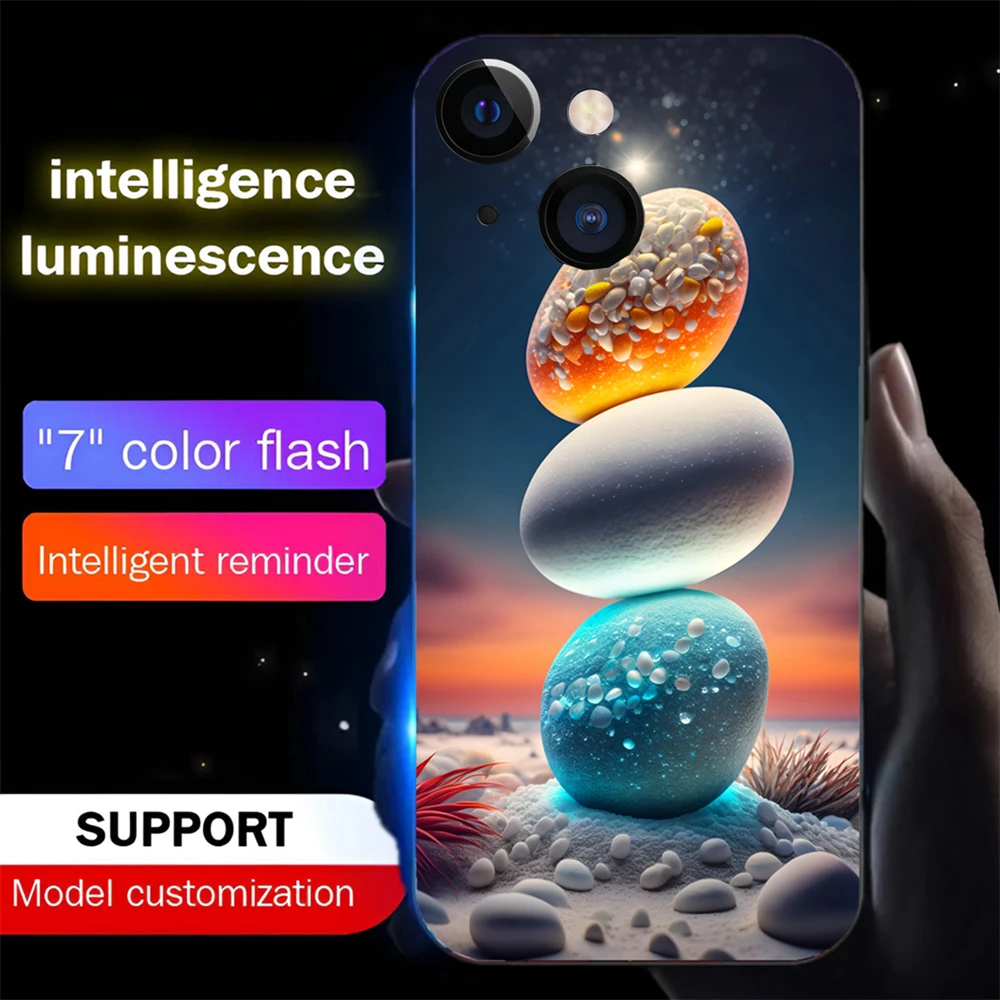 Pretty Cobblestone Design Sound Control LED Flash Case Luminous Cover For Samsung S24 S23 S22 S21 S20 FE Note 10 20 Plus Ultra