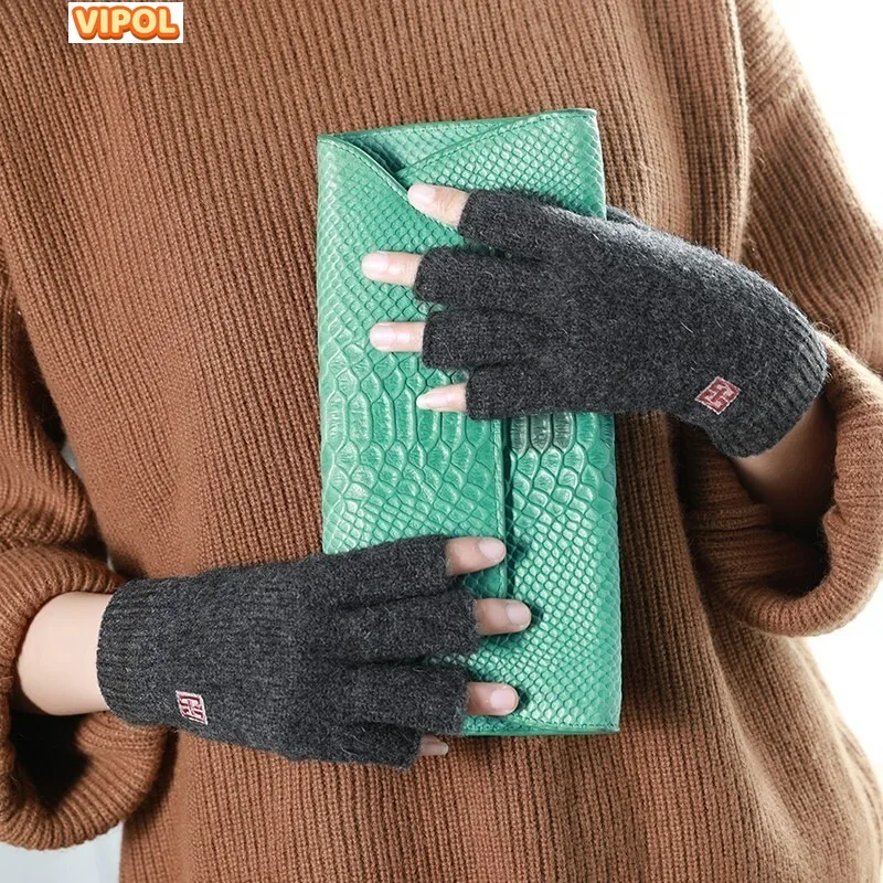 Gants demi-doigt en laine melon al, doux et chauds pour temps froid