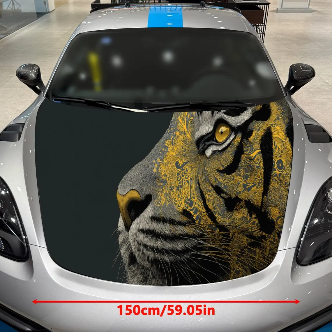 Golden Floral Pattern Tiger Car Hood Vinyl Stickers Car Surface Protection Decal Car Decoration Cover Vinyl Wraps Waterproof Sel